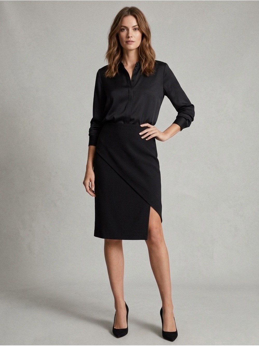 Walter Baker Asymmetrical Knit Black Midi Skirt Size M